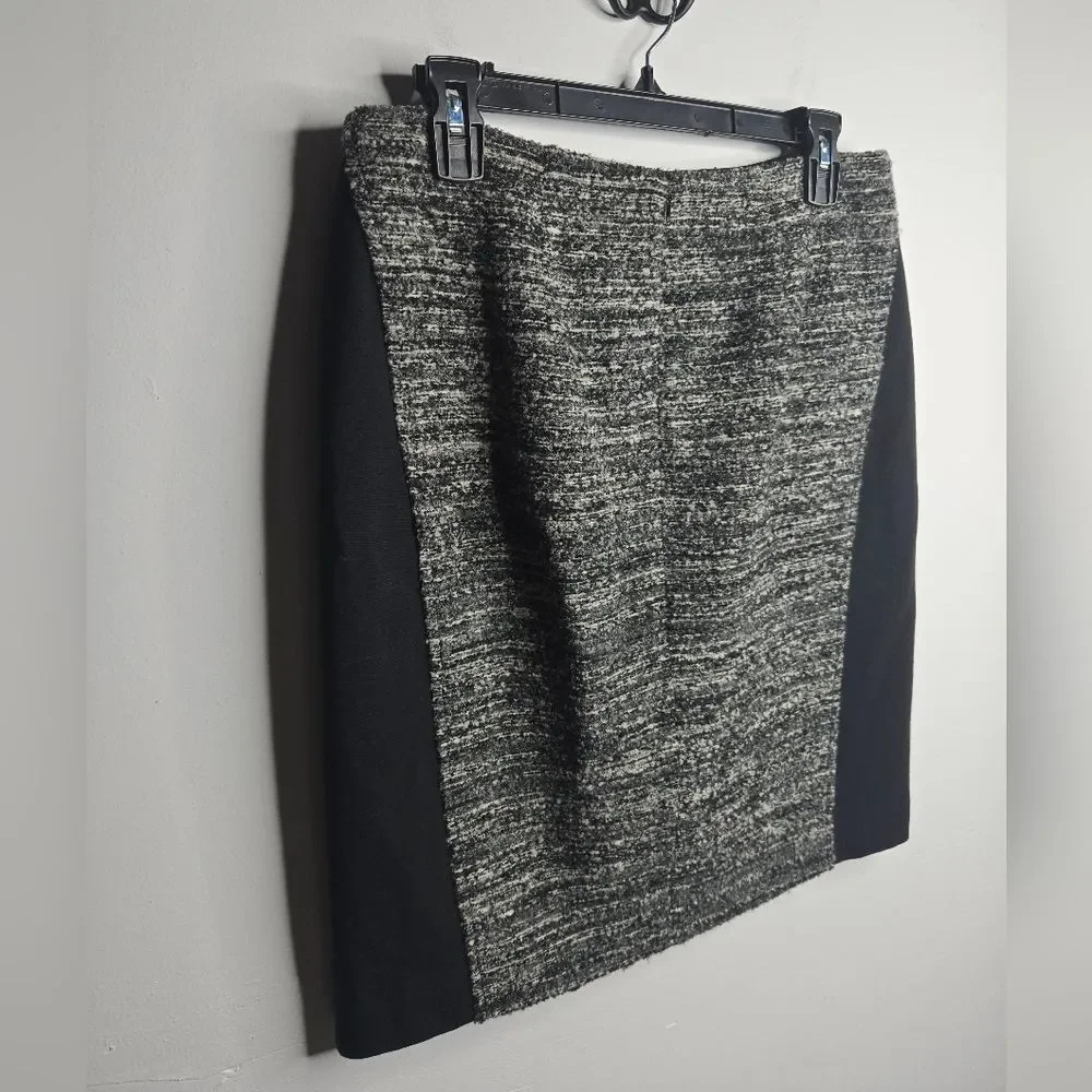 Ann Taylor Wool Tweed Colorblock Pencil Skirt Black Gray Corpcore Women's Size 8